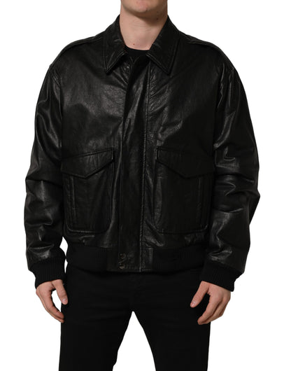 Black Leather Full Zip Men Biker Jacket
