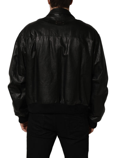 Black Leather Full Zip Men Biker Jacket