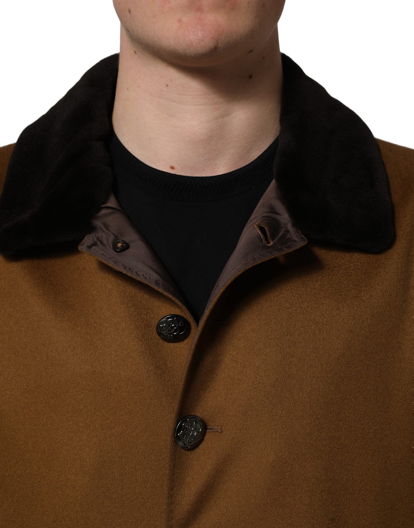Brown Cashmere Mink Fur Men Overcoat Jacket