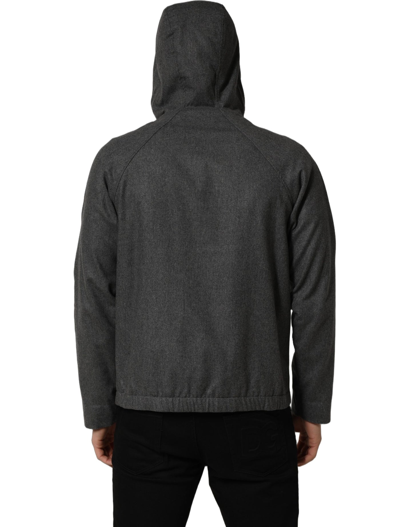 Gray Cotton Men Hooded Full Zip Bomber Jacket