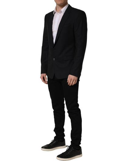 Dark Blue Wool Single Breasted Blazer Jacket