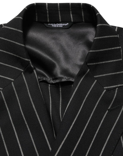 Dark Gray Stripes Wool Double Breasted Jacket