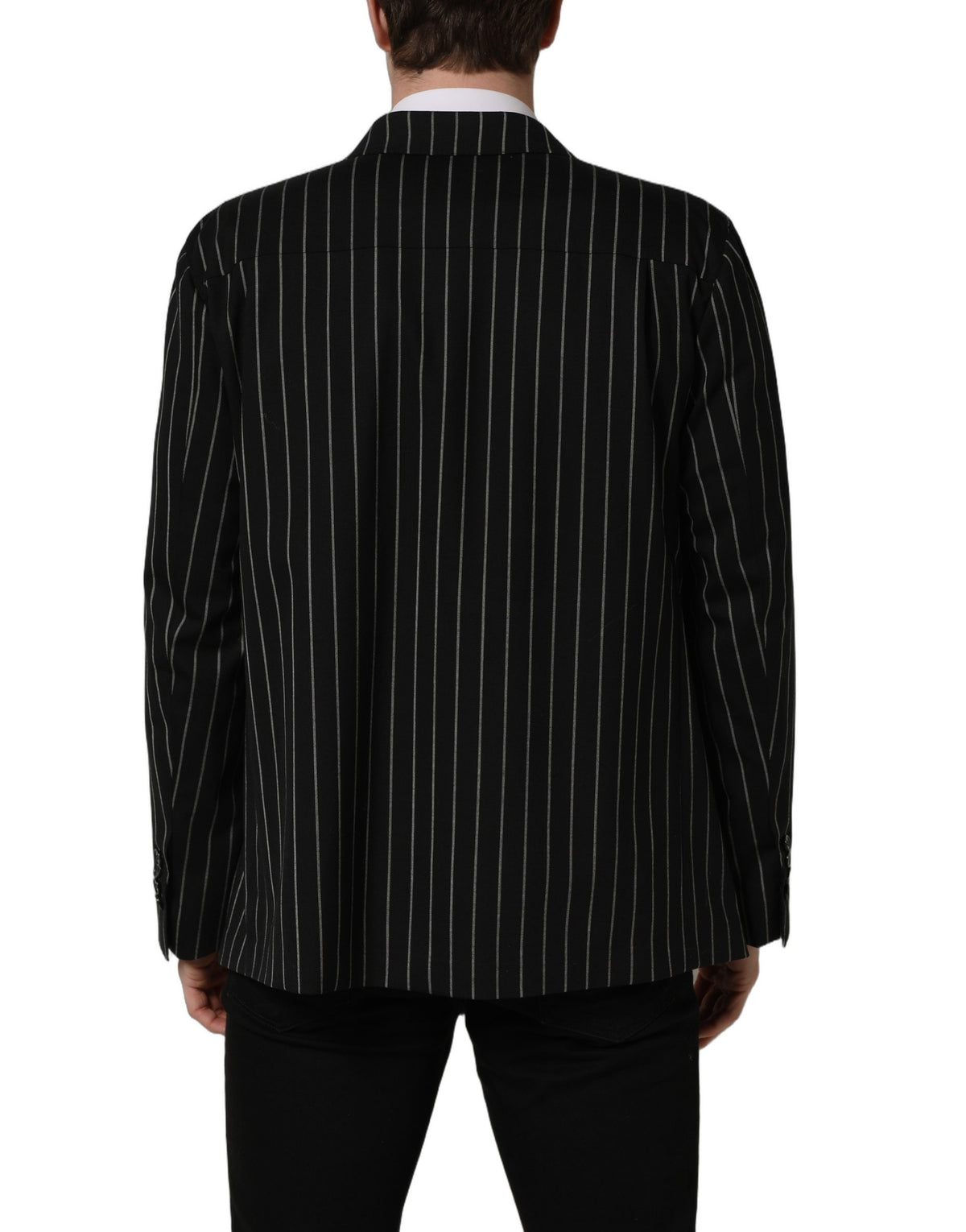 Dark Gray Stripes Wool Double Breasted Jacket
