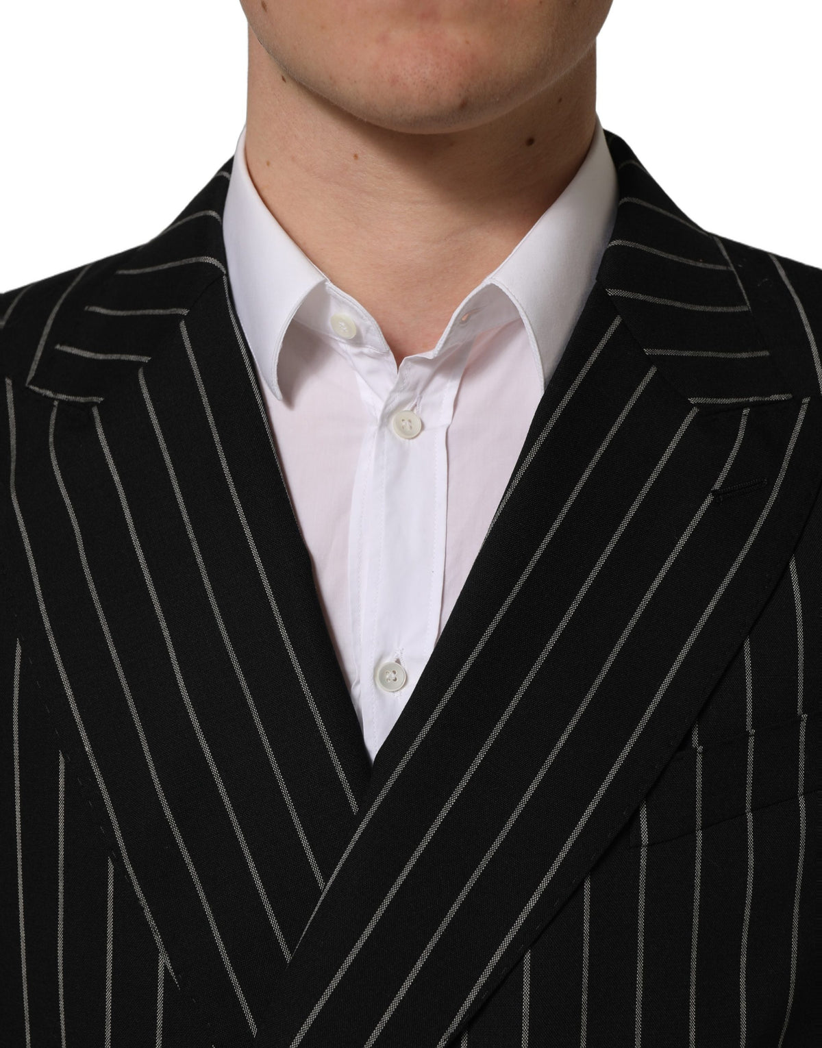 Dark Gray Stripes Wool Double Breasted Jacket