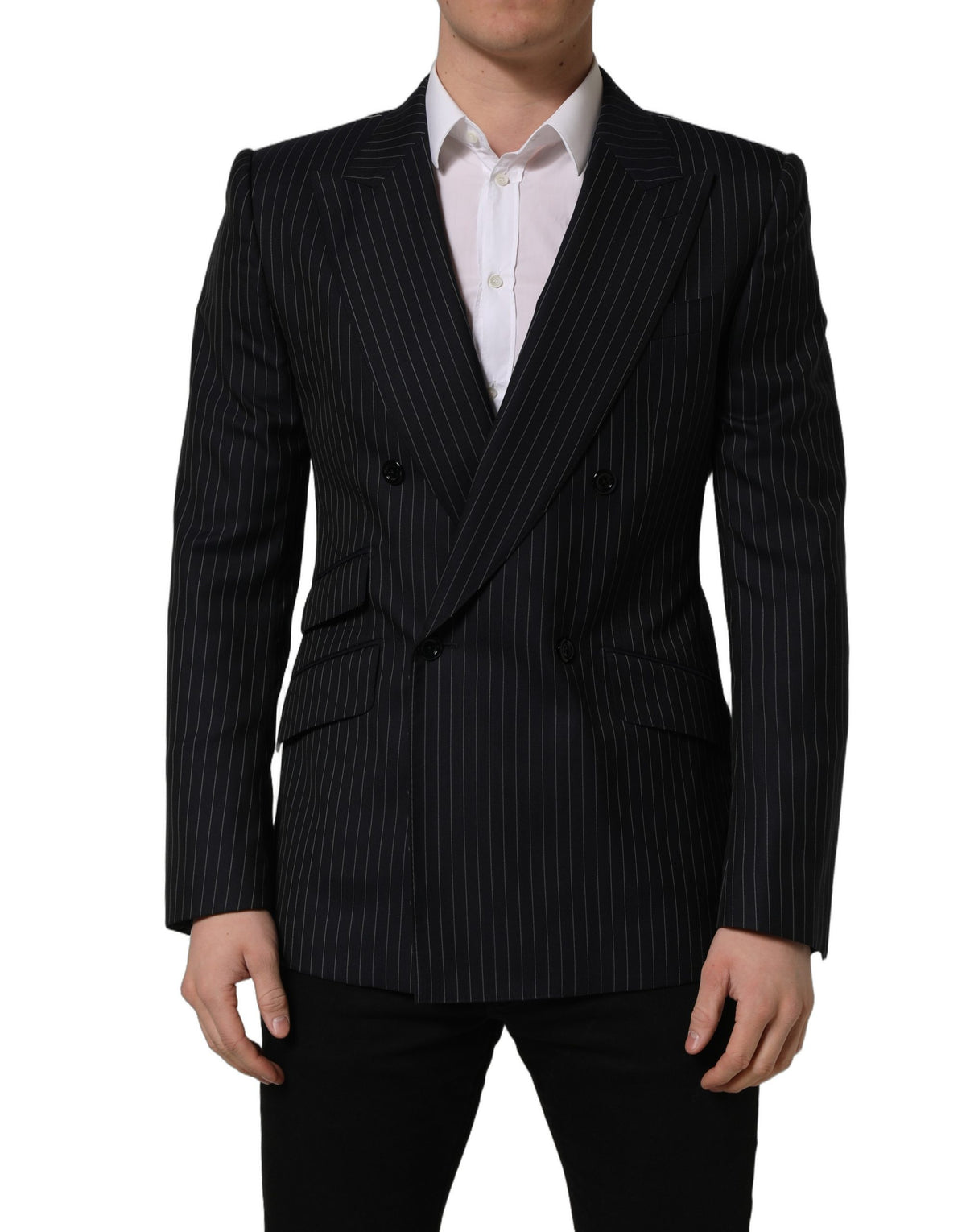 Dark Gray Stripes Wool Double Breasted Jacket