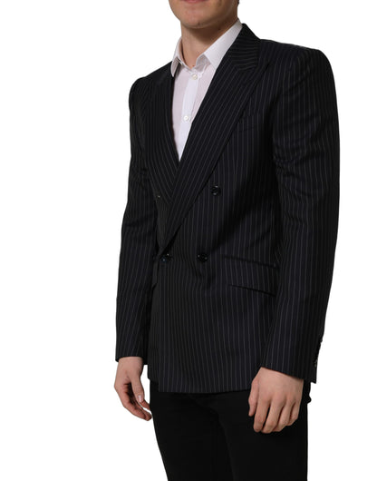 Dark Gray Stripes Wool Double Breasted Jacket