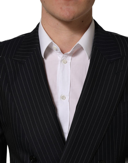 Dark Gray Stripes Wool Double Breasted Jacket