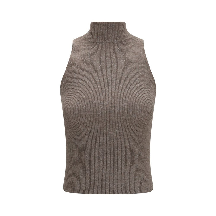 Brown Cashmere Sleeveles Sweater