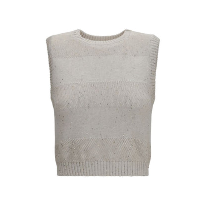 Beige Cotton Sleeveles Sweater