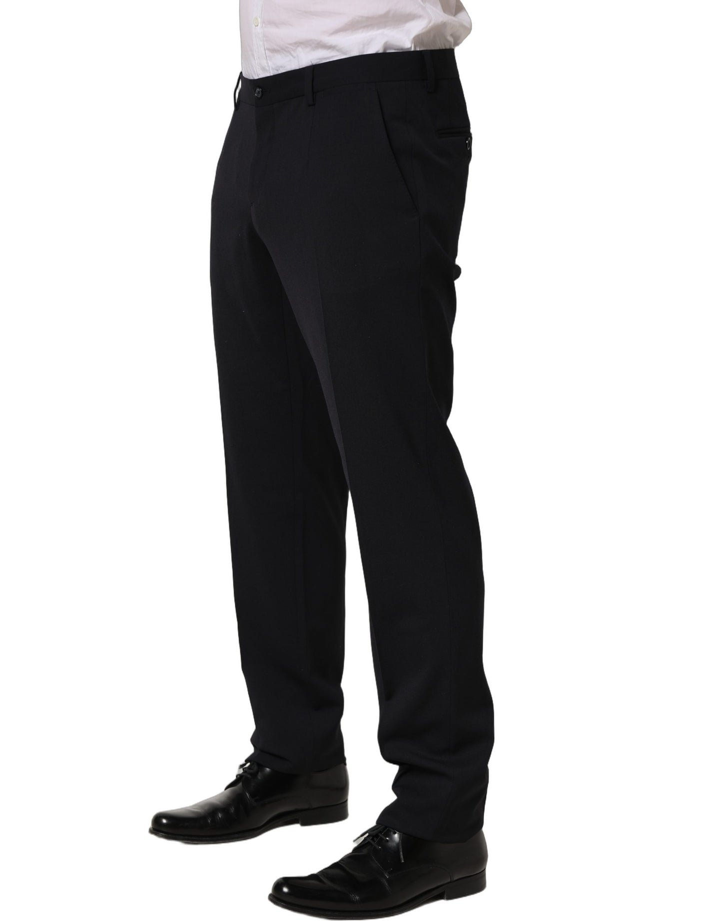Black Wool Tapered Leg Dress Trouser Pants