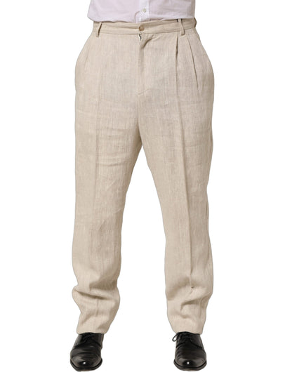 Beige Linen Tapered Men Dress Trouser Pants