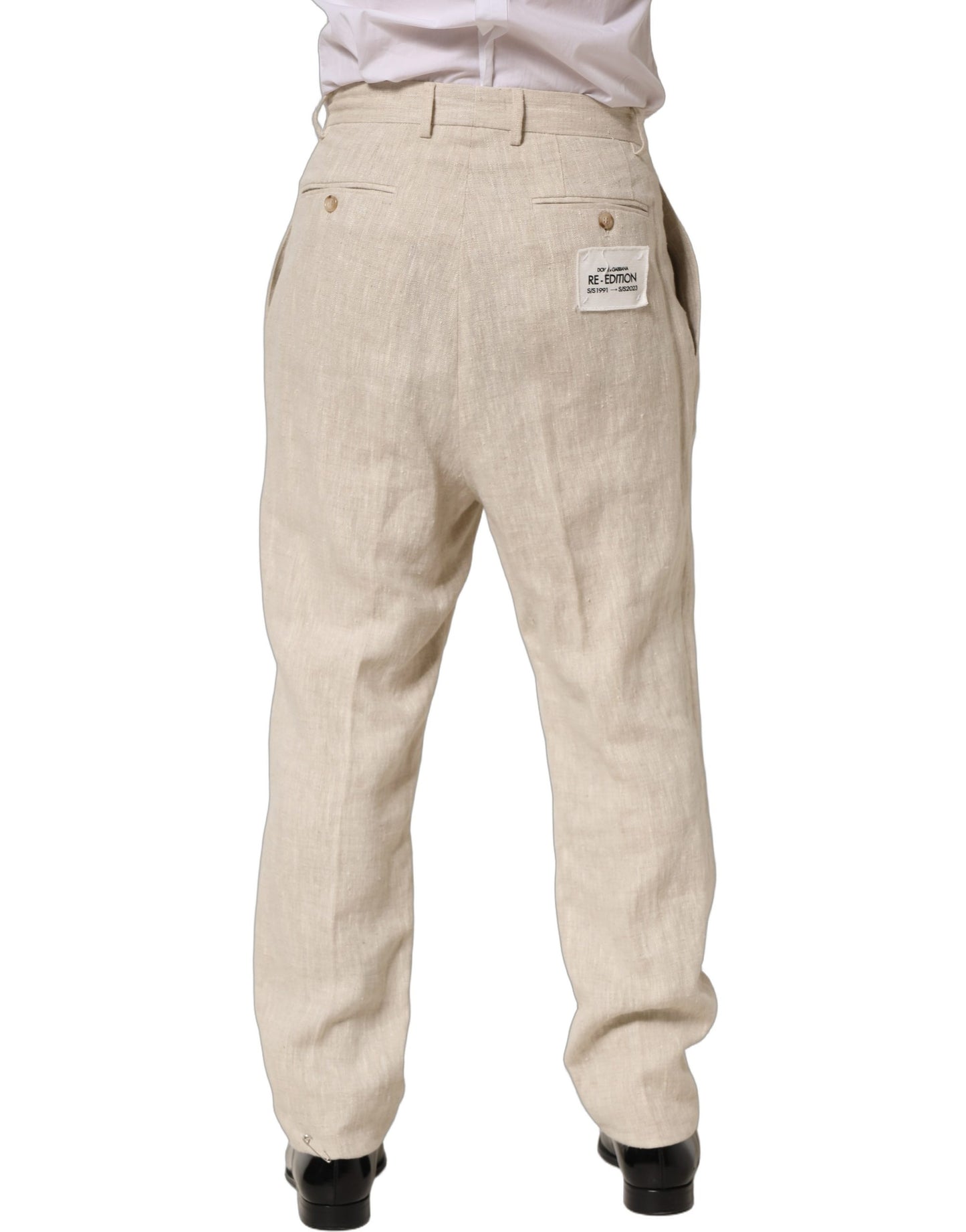 Beige Linen Tapered Men Dress Trouser Pants