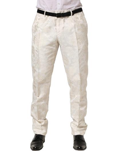 White Floral Men Dress Formal Trouser Pants