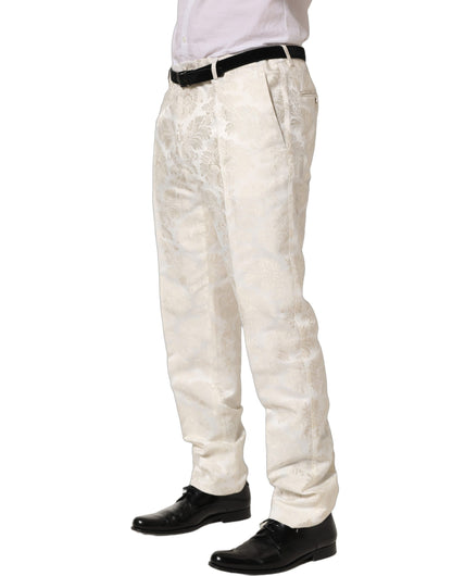 White Floral Men Dress Formal Trouser Pants