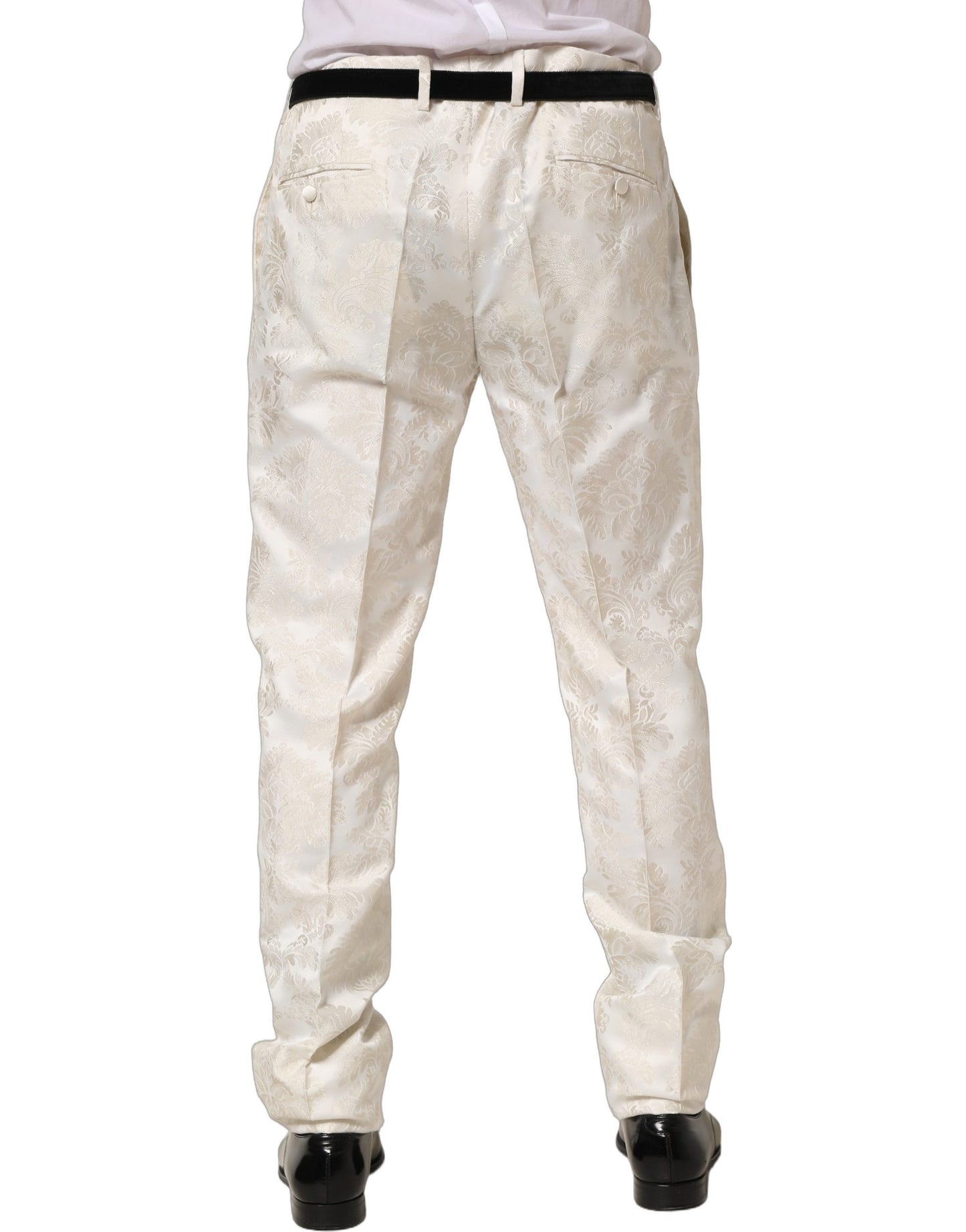 White Floral Men Dress Formal Trouser Pants