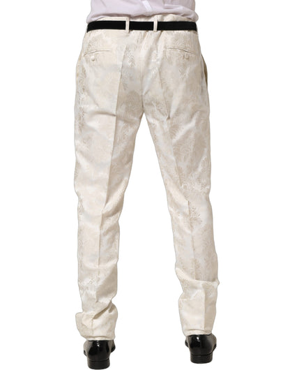 White Floral Men Dress Formal Trouser Pants
