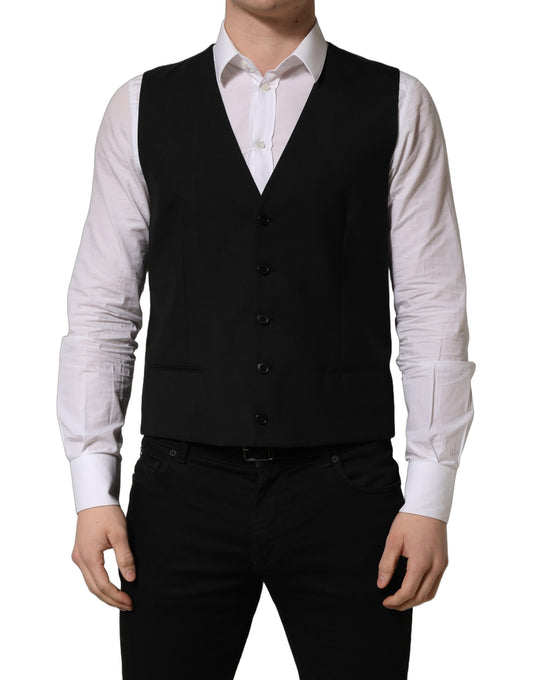 Black Wool Single Breasted Waistcoat Vest