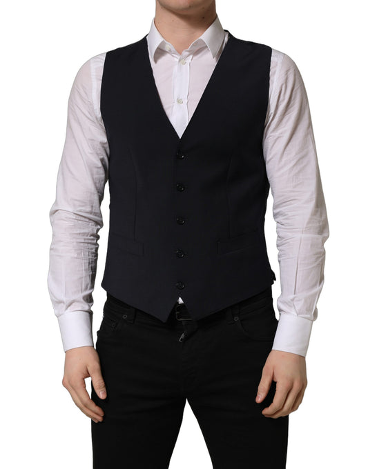 Black Wool Single Breasted Waistcoat Vest