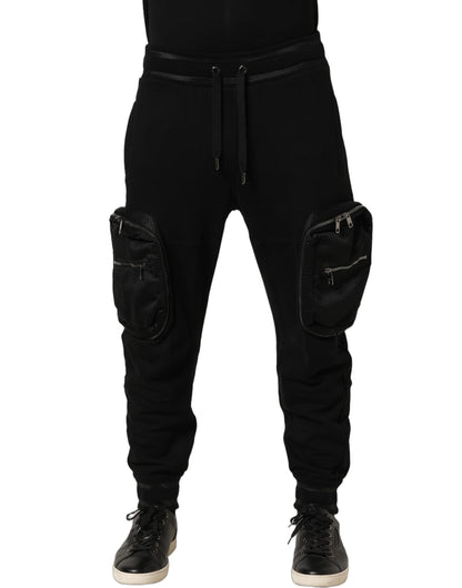 Black Mid Waist Cargo Jogger Sweatpants Pants