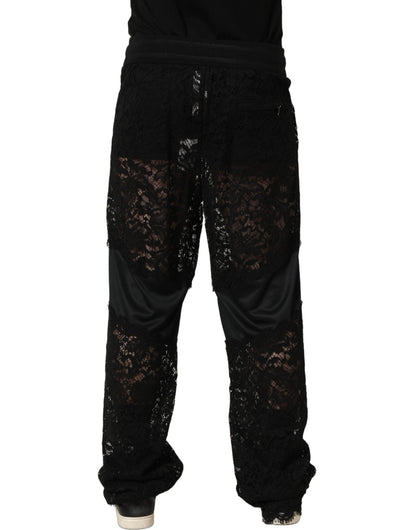 Black Lace Mid Waist Jogger Men Trouser Pants
