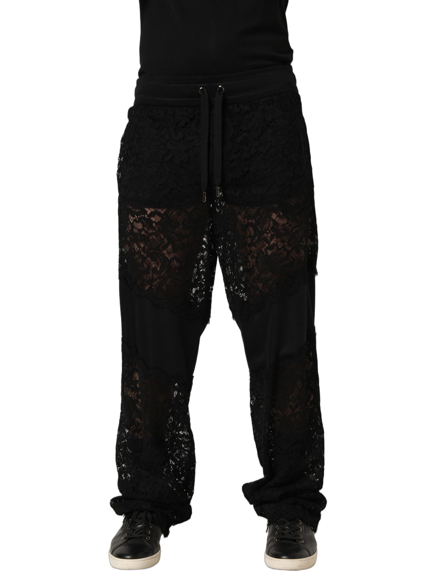 Black Lace Mid Waist Jogger Men Trouser Pants