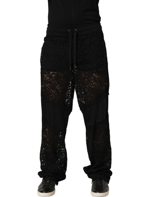 Black Lace Mid Waist Jogger Men Trouser Pants