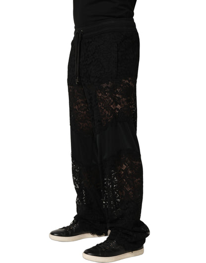 Black Lace Mid Waist Jogger Men Trouser Pants