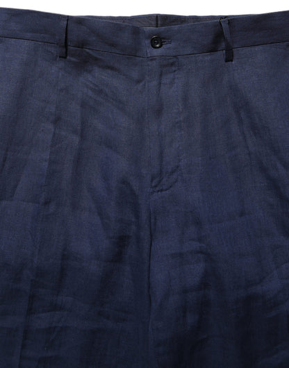 Blue Linen Straight Men Dress Trouser Pants