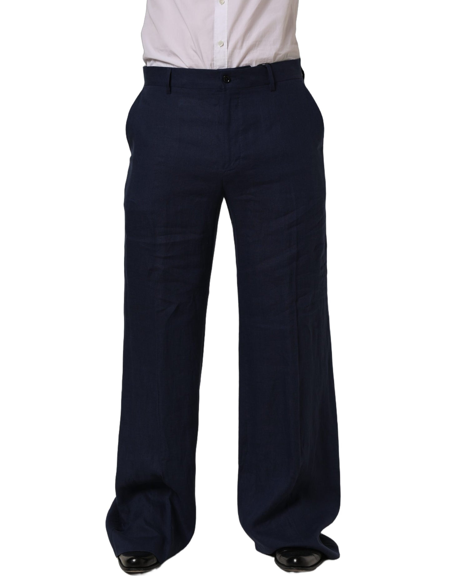 Blue Linen Straight Men Dress Trouser Pants