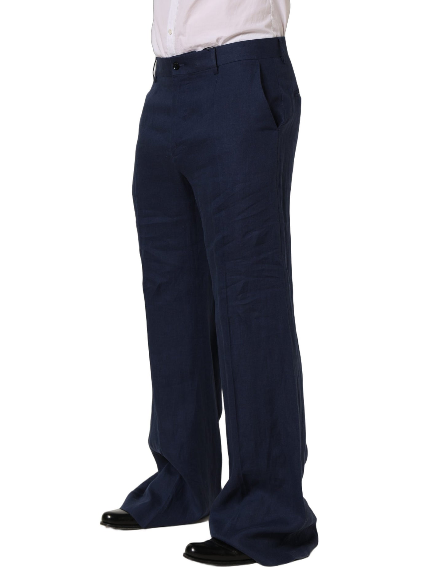 Blue Linen Straight Men Dress Trouser Pants