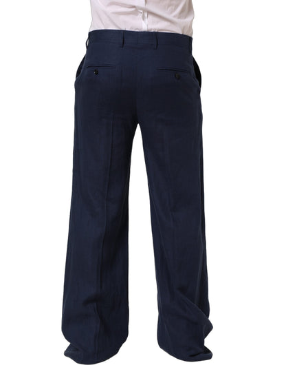Blue Linen Straight Men Dress Trouser Pants