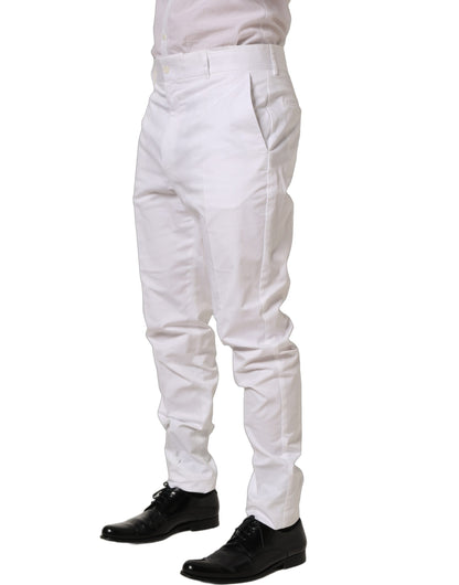 White Cotton Tapered Leg Dress Trouser Pants