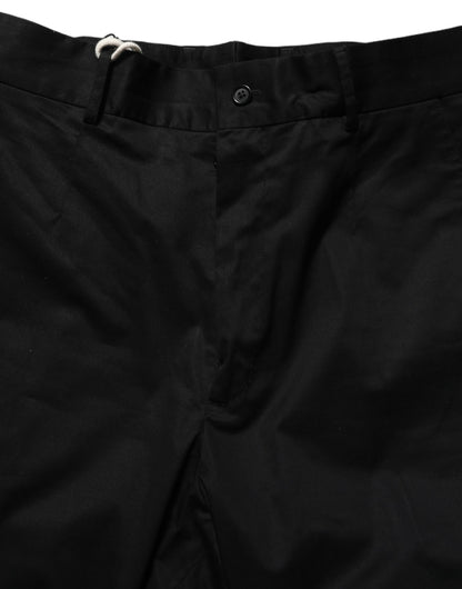 Black Cotton Tapered Leg Dress Trouser Pants