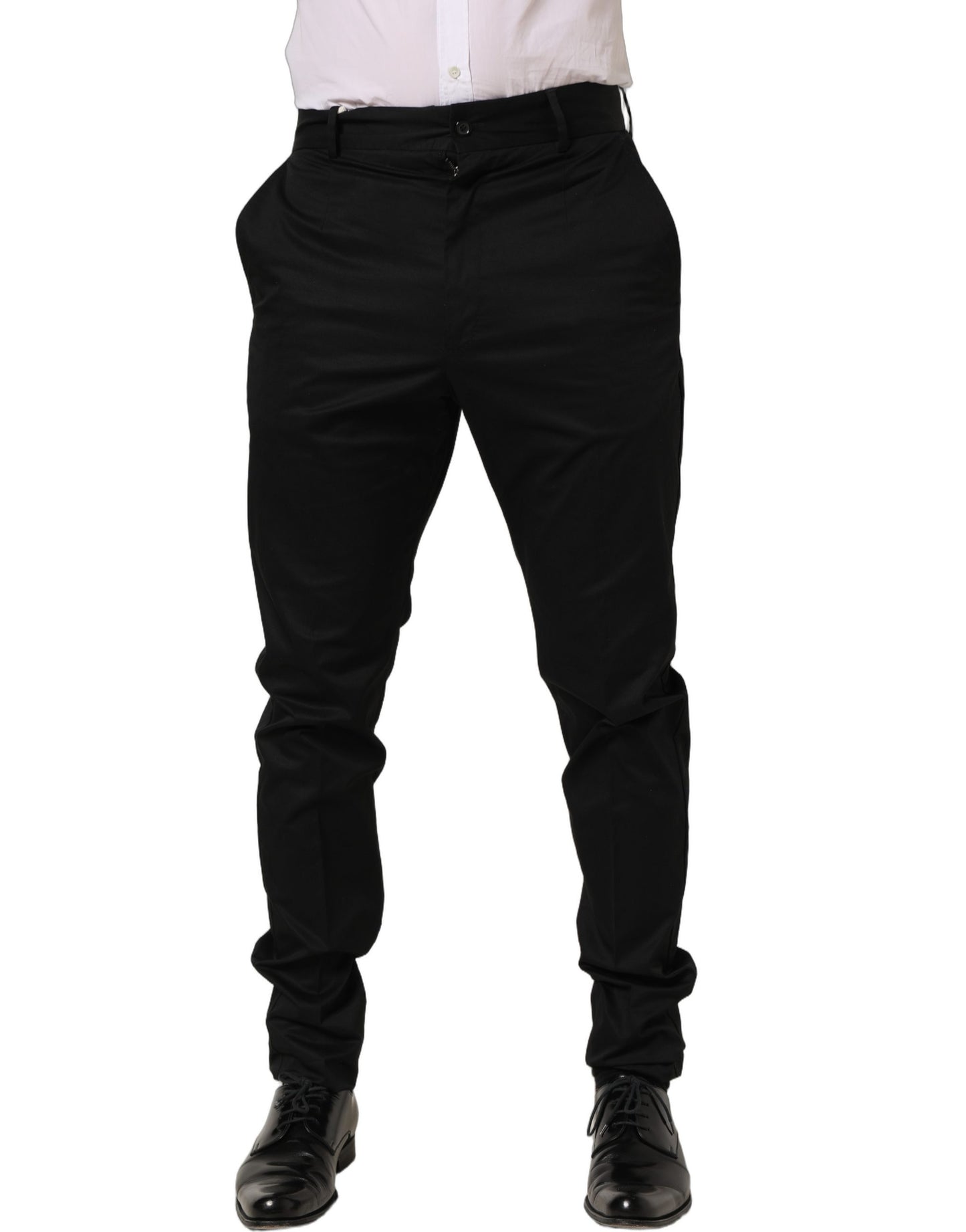 Black Cotton Tapered Leg Dress Trouser Pants