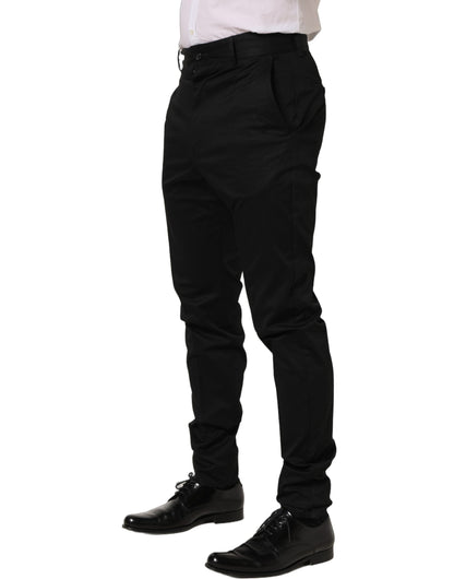 Black Cotton Tapered Leg Dress Trouser Pants