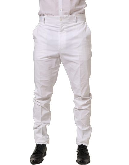 White Cotton Tapered Leg Dress Trouser Pants