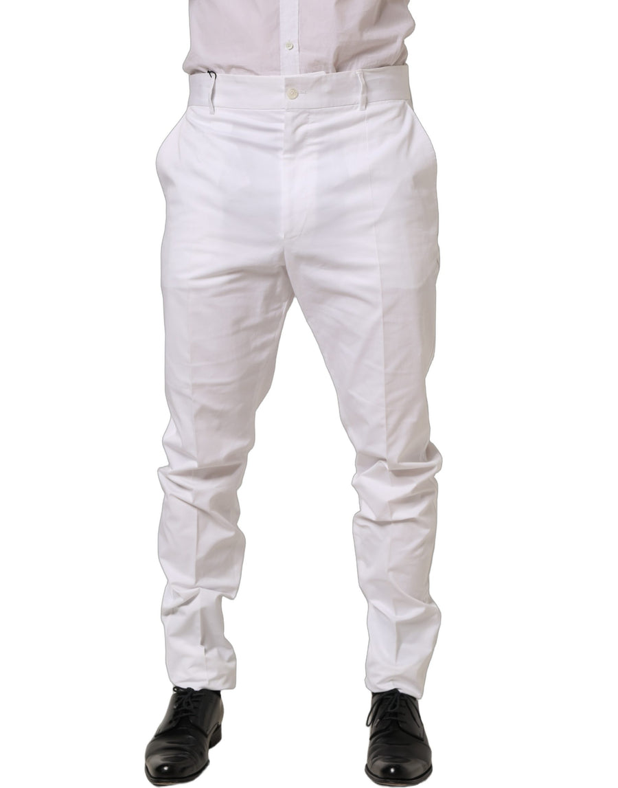 White Cotton Tapered Leg Dress Trouser Pants