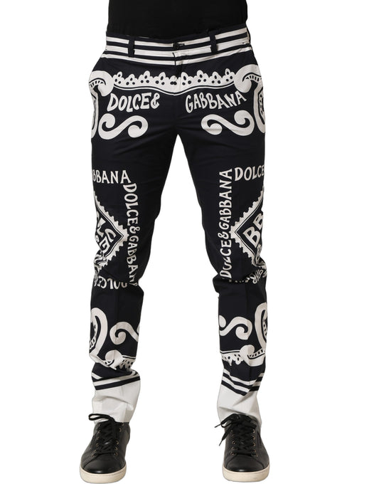 Black Cotton Poplin MarinaPrint Trouser Pants