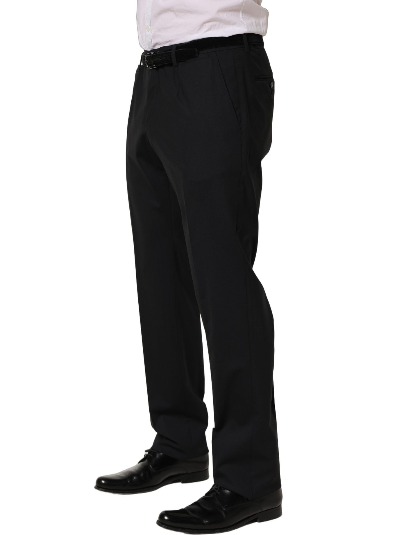Black Wool Tapered Leg Dress Trouser Pants
