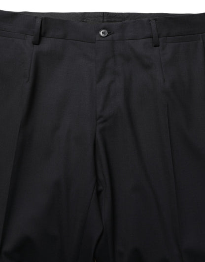 Black Wool Tapered Leg Dress Trouser Pants