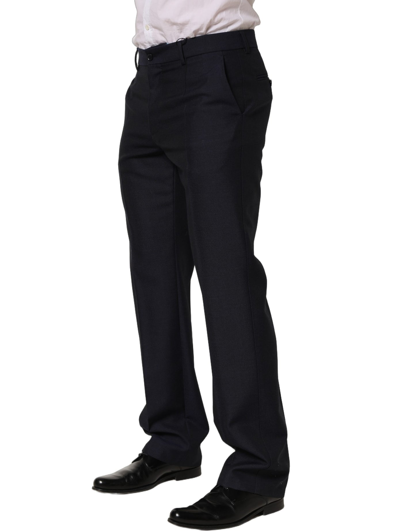 Black Wool Tapered Leg Dress Trouser Pants