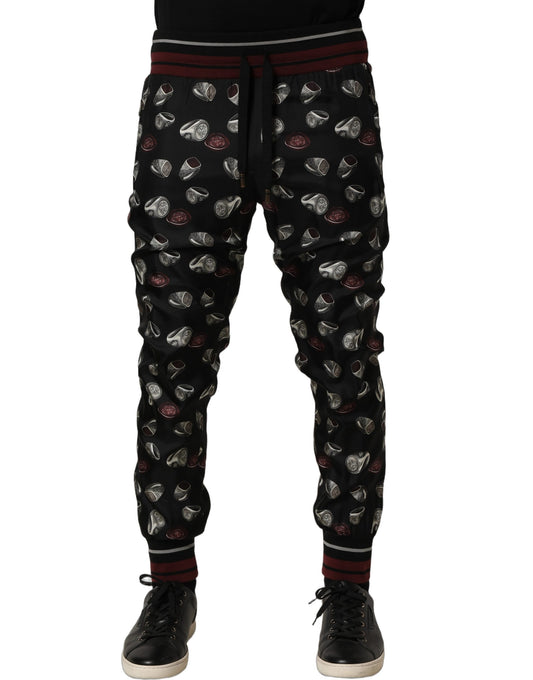 Pants Black Ring Print Silk Jogging Trousers