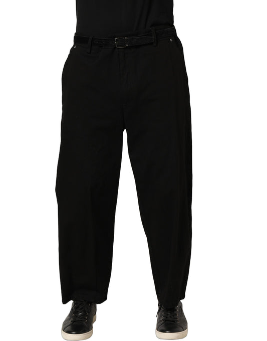 Black Mid Waist Straight Men Trouser Pants