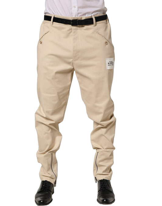Beige Re-Editon Mid Waist Tapered Men Pants