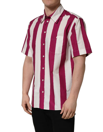 White Maroon Striped Men Short Sleeves Shirt