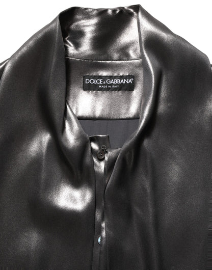 Silver Satin Silk Long Sleeves Men Dress Shirt
