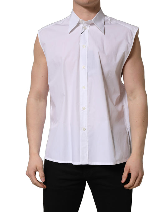 White Cotton Sleeveless Formal Dress Shirt
