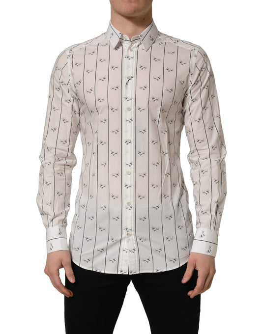 White Bee Print Cotton GOLD Fit Dress Shirt