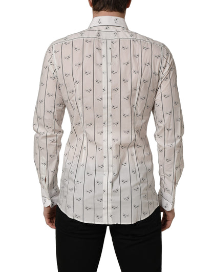 White Bee Print Cotton GOLD Fit Dress Shirt