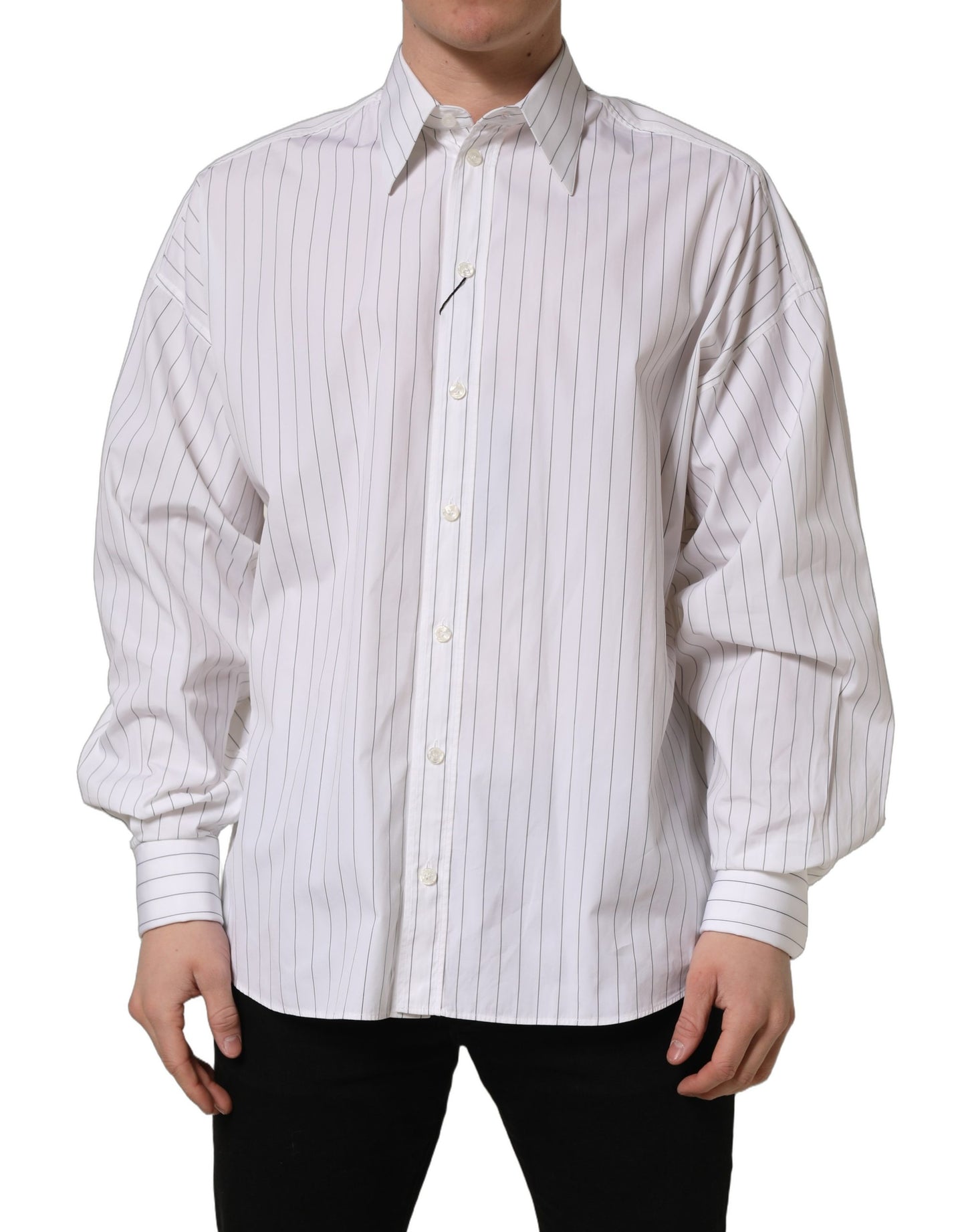 White Stripes Cotton Men Formal Dress Shirt